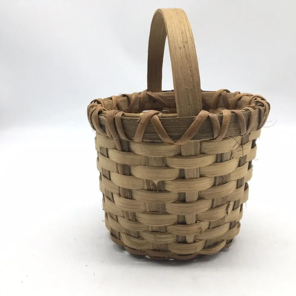 Vintage Primitive Split Oak Hand Woven Gathering Basket Cottage Core Farmhouse